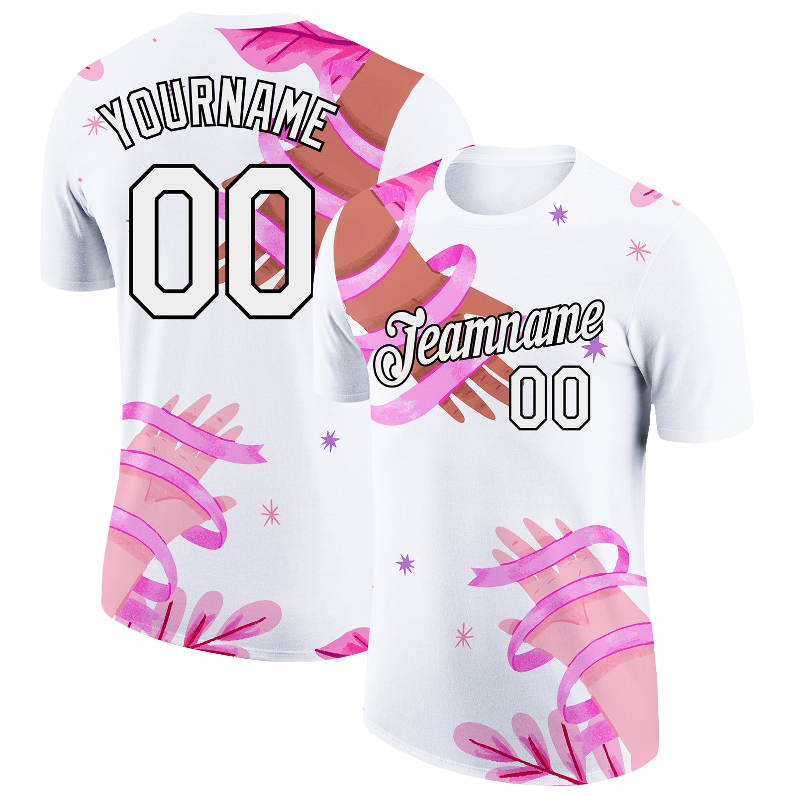 Custom White Black 3D Pink Ribbon Breast Cancer Performance T-Shirt - Main View