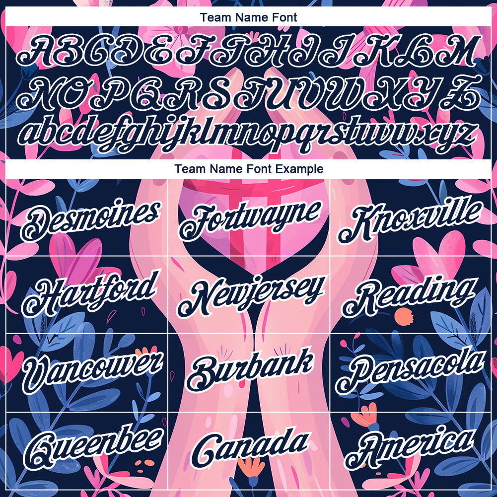 Custom Navy White 3D Pink Ribbon Breast Cancer Performance T-Shirt view 3