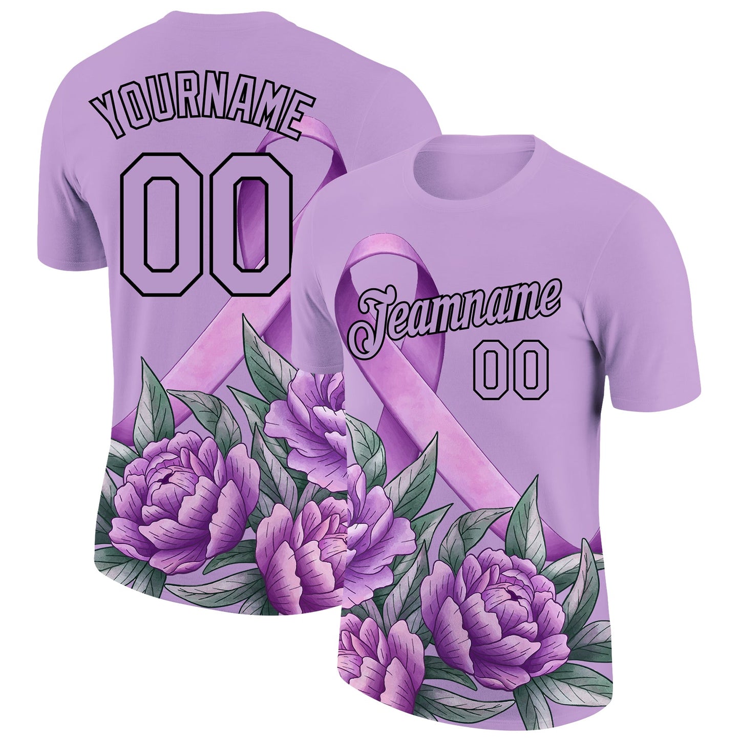 Custom Medium Purple Black 3D Pattern Design World Cancer Day Performance T-Shirt - Main View