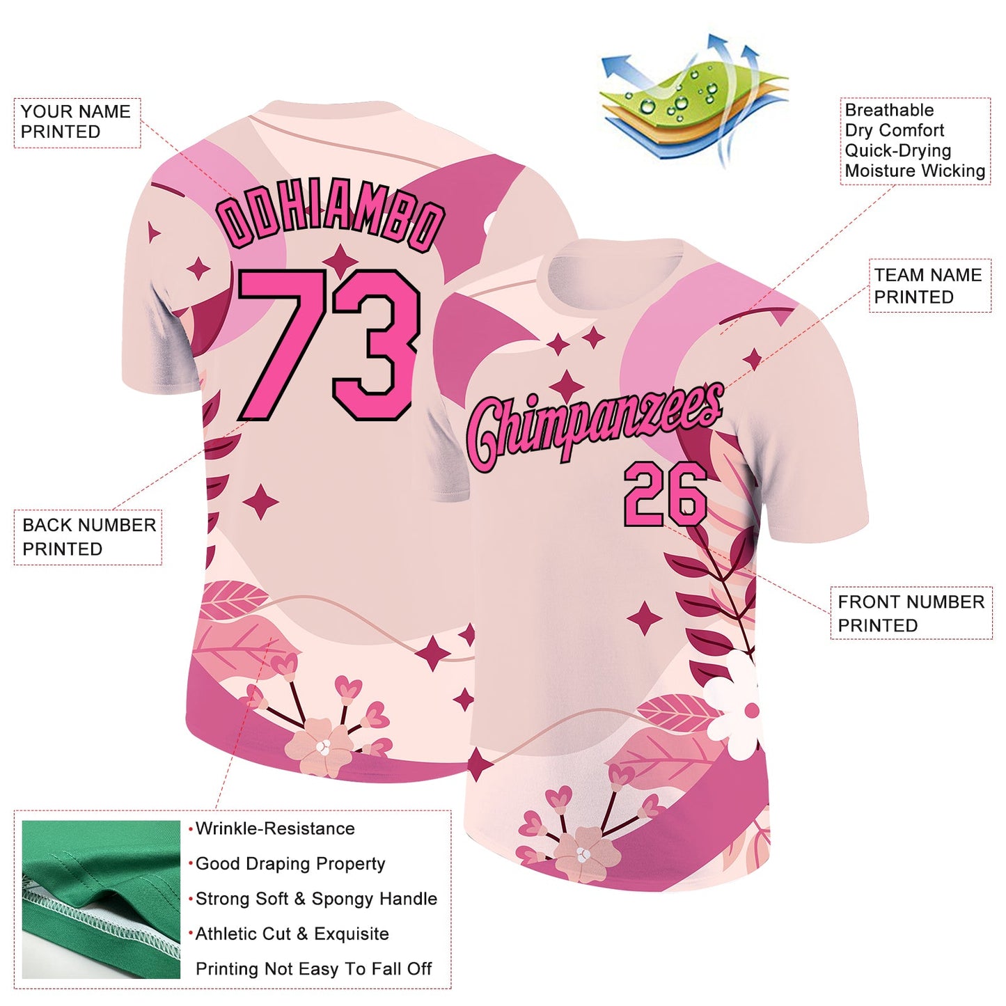 Custom City Cream Pink-Black 3D Pink Ribbon Breast Cancer Performance T-Shirt view 2