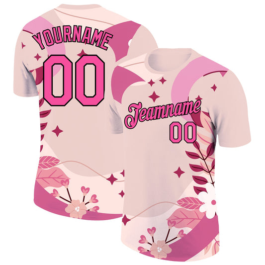 Custom City Cream Pink-Black 3D Pink Ribbon Breast Cancer Performance T-Shirt - Main View