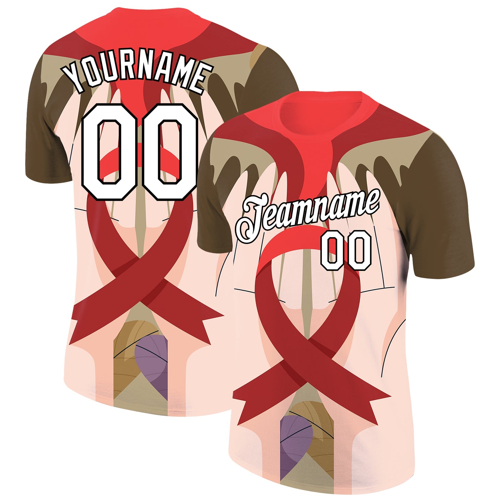 Custom Red White-Black 3D Pattern Design World AIDS Day Performance T-Shirt - Main View