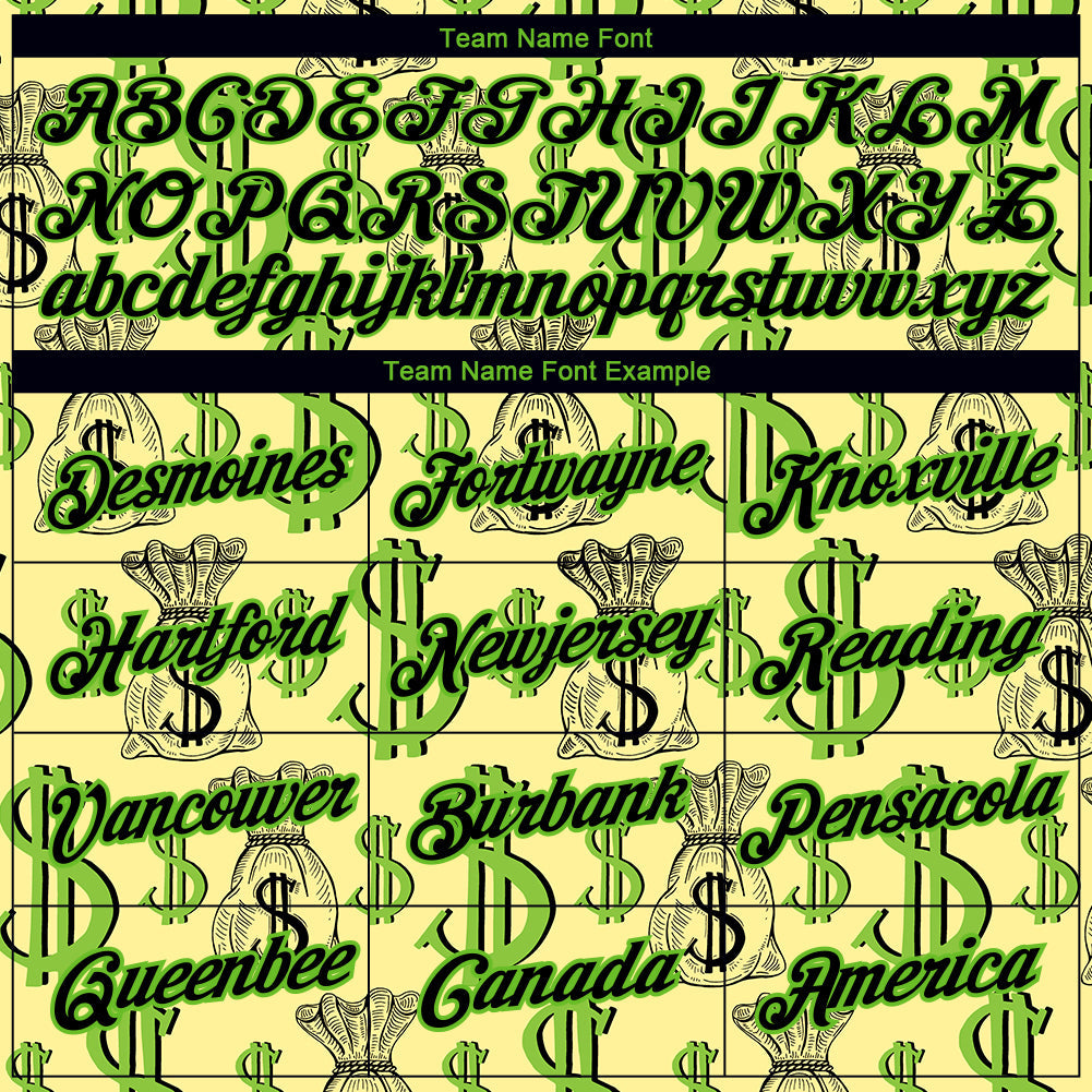 Custom Light Yellow Black-Aurora Green 3D Pattern Design Dollar Sign Money Theme Performance T-Shirt view 3