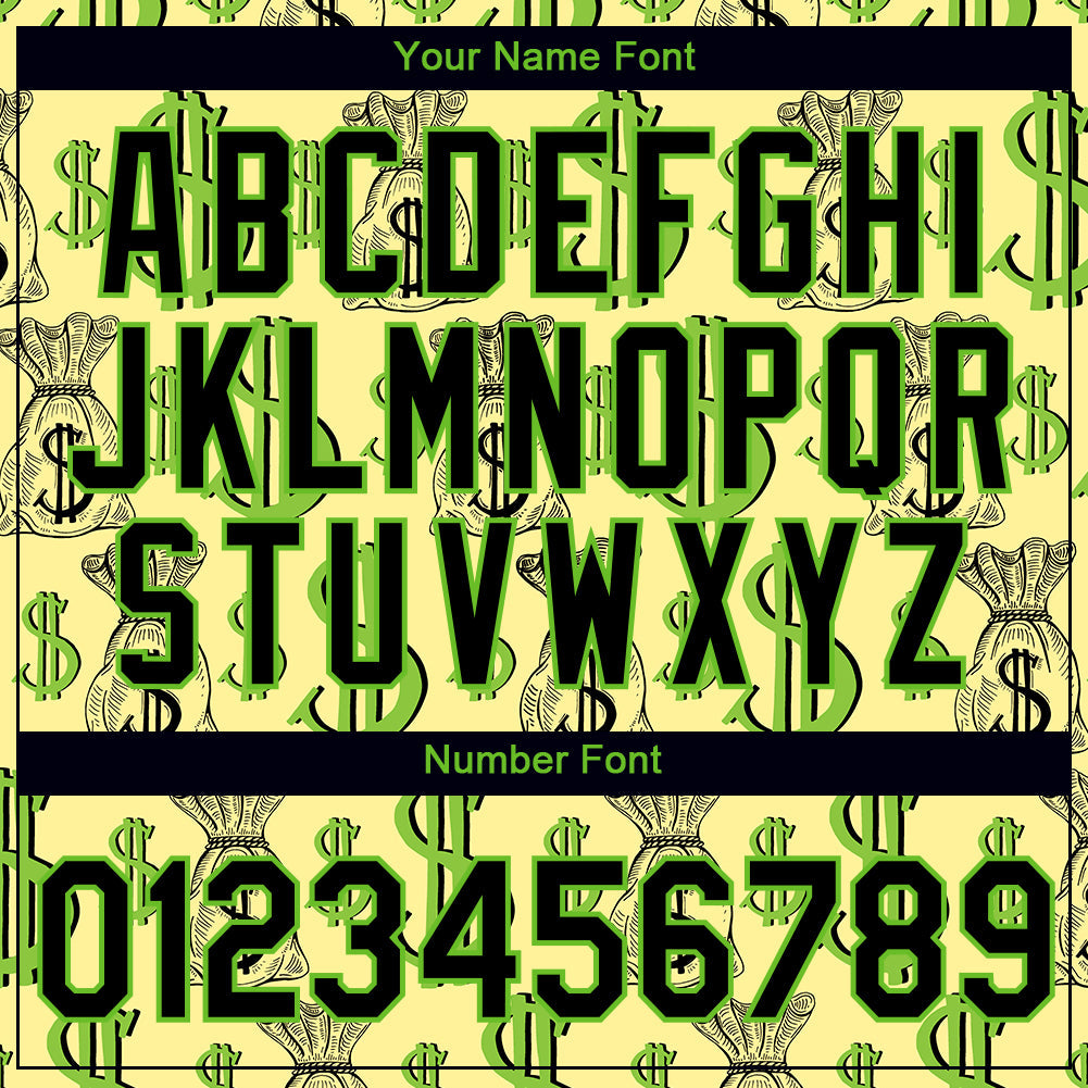 Custom Light Yellow Black-Aurora Green 3D Pattern Design Dollar Sign Money Theme Performance T-Shirt view 4