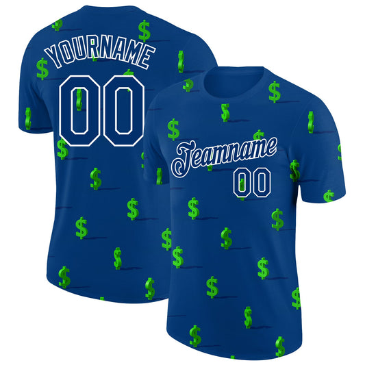 Custom US Navy Blue White 3D Pattern Design Dollar Sign Money Theme Performance T-Shirt - Main View