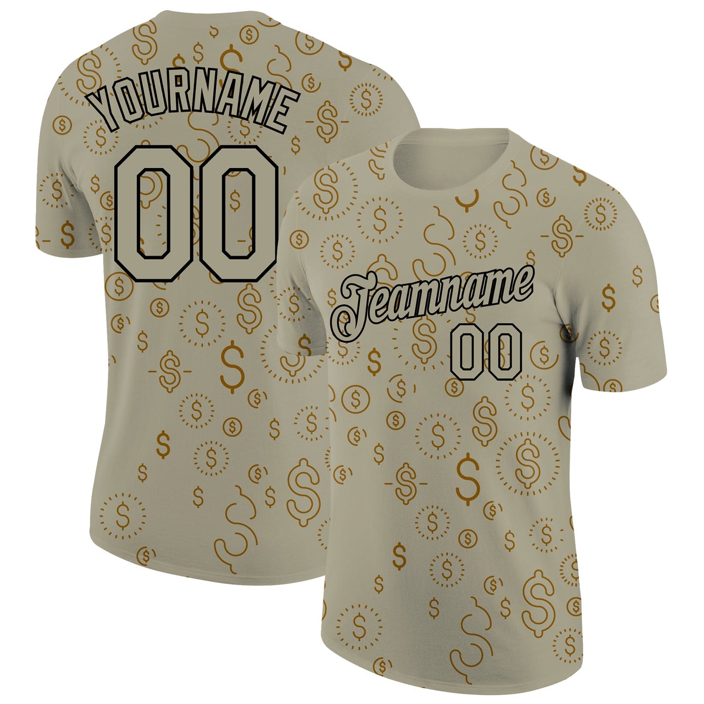 Custom Wheat Black 3D Pattern Design Dollar Sign Money Theme Performance T-Shirt - Main View