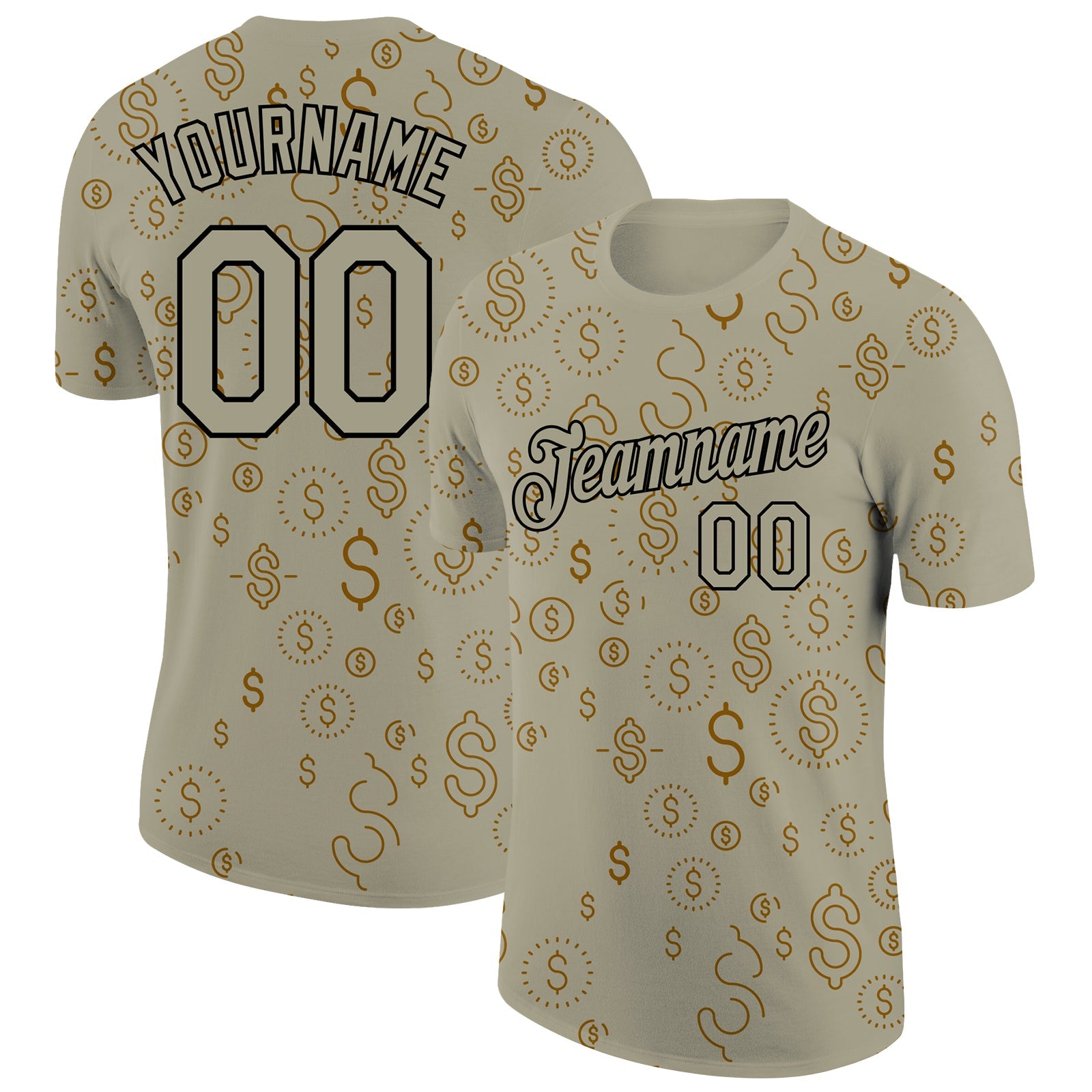 Custom Wheat Black 3D Pattern Design Dollar Sign Money Theme Performance T-Shirt - Main View