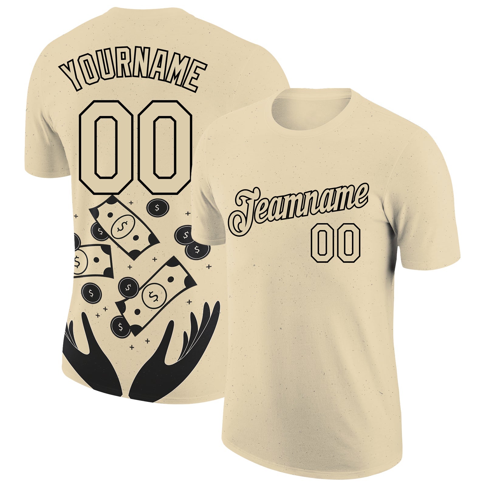 Custom City Cream Black 3D Pattern Design Dollar Sign Money Theme Performance T-Shirt - Main View