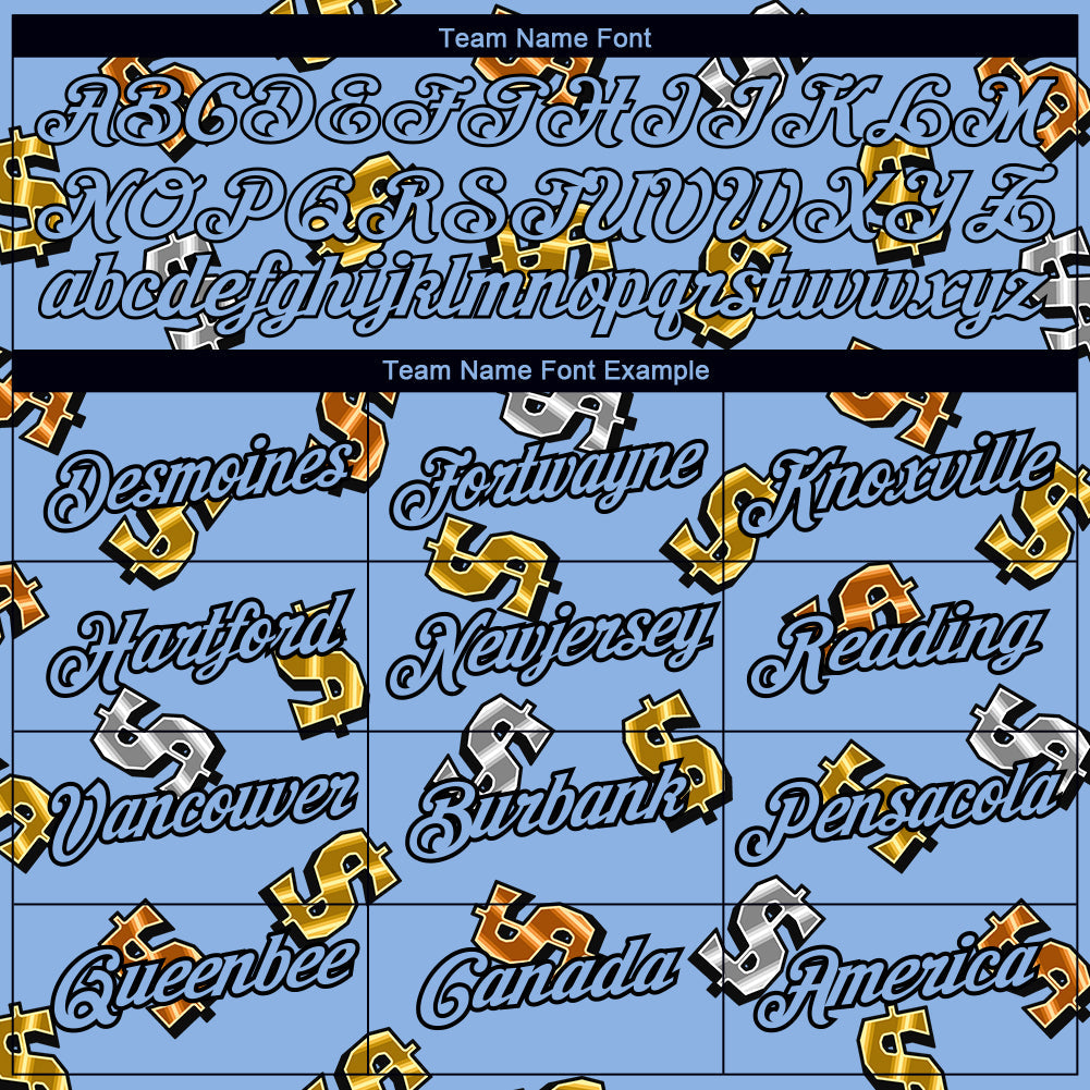 Custom Light Blue Black 3D Pattern Design Dollar Sign Money Theme Performance T-Shirt view 3
