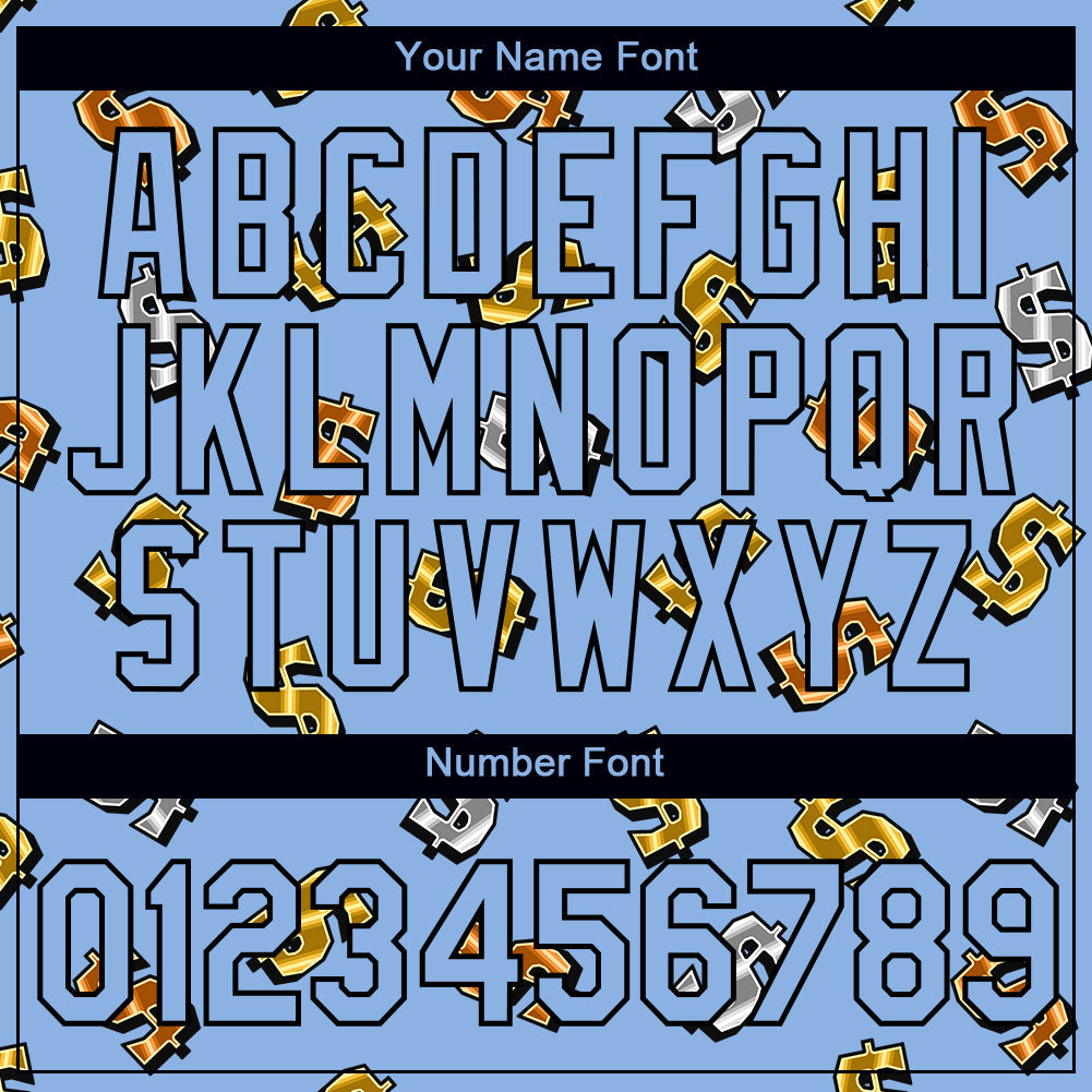 Custom Light Blue Black 3D Pattern Design Dollar Sign Money Theme Performance T-Shirt view 4