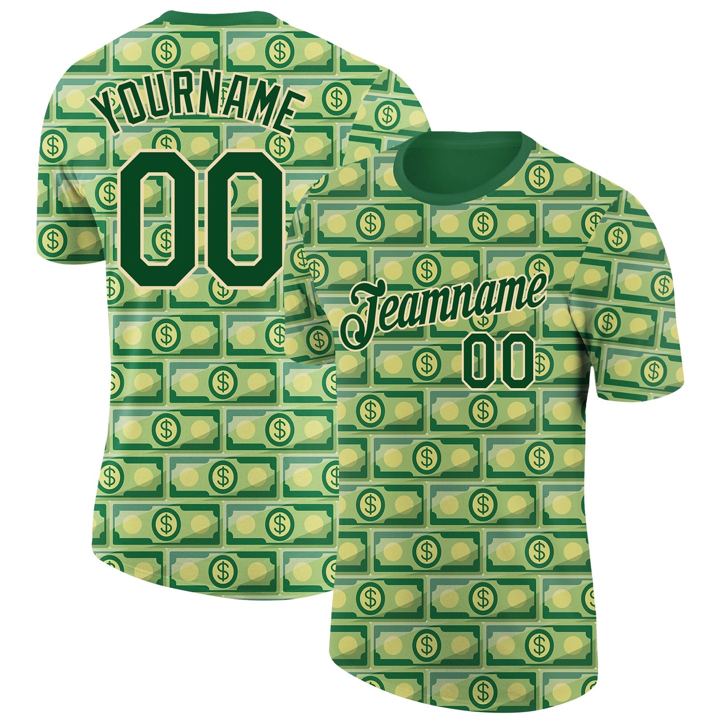 Custom Green City Cream 3D Pattern Design Dollar Banknote Money Theme Performance T-Shirt - Main View