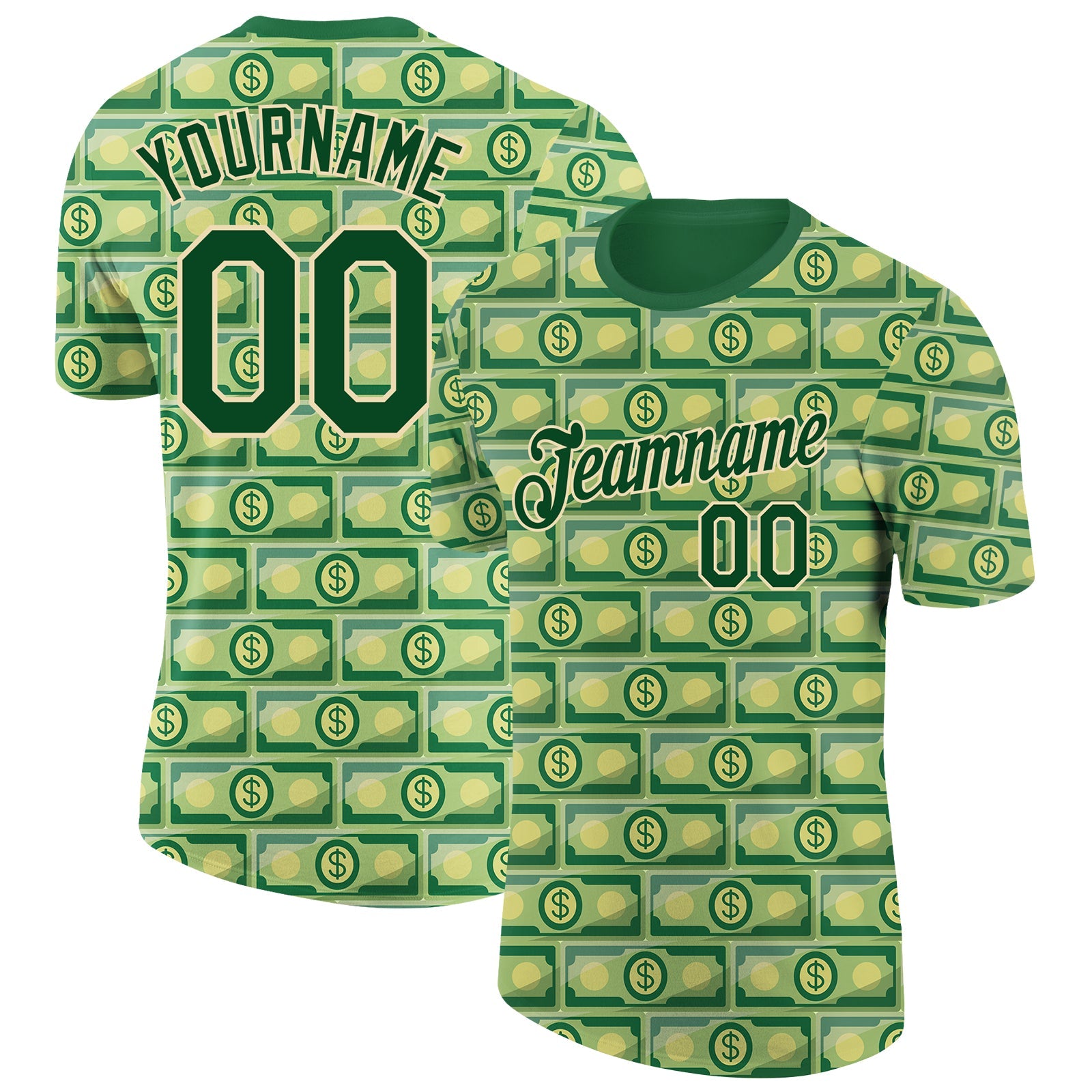 Custom Green City Cream 3D Pattern Design Dollar Banknote Money Theme Performance T-Shirt - Main View