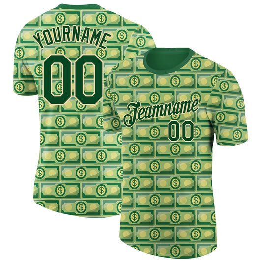 Custom Green City Cream 3D Pattern Design Dollar Banknote Money Theme Performance T-Shirt - Main View