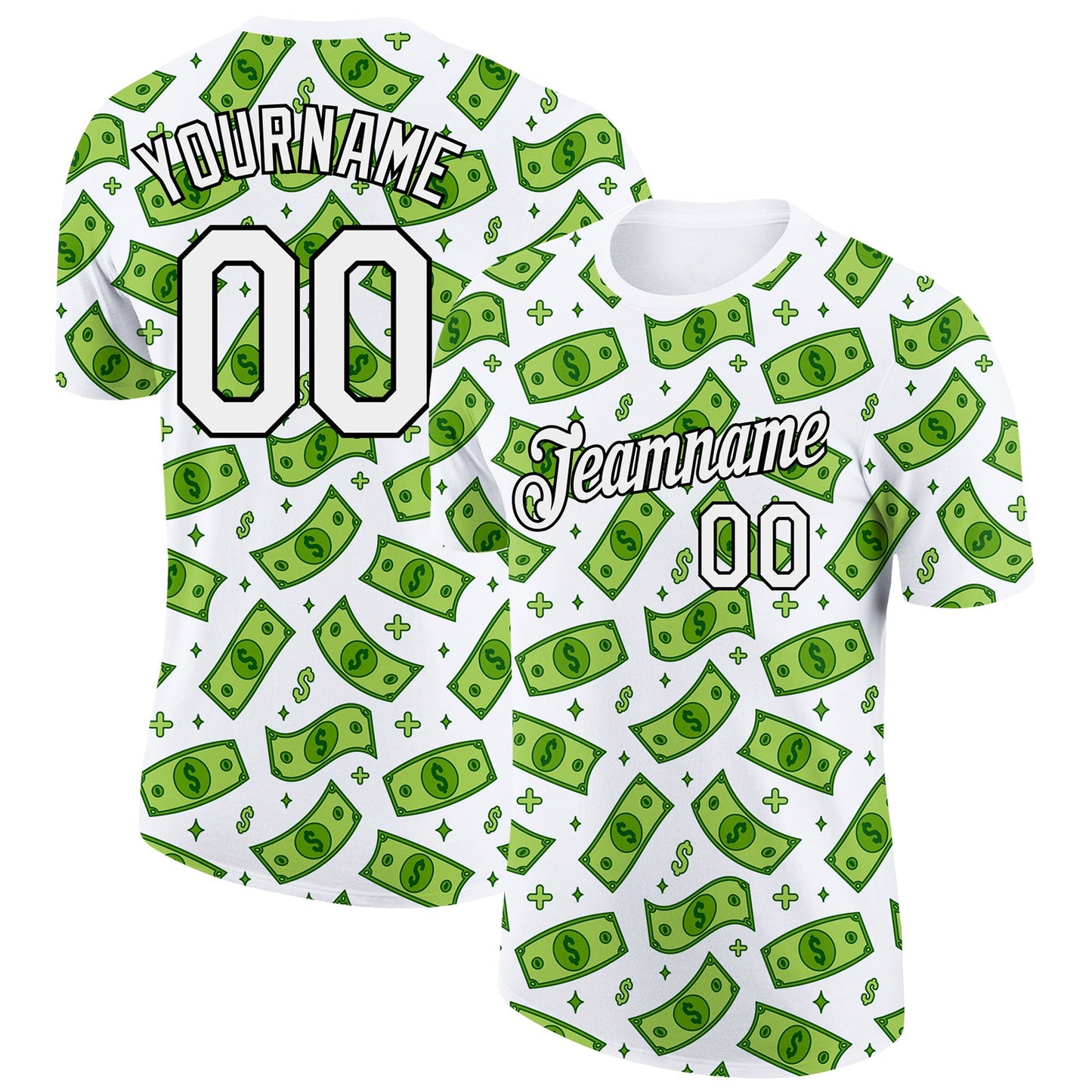 Custom White Black 3D Pattern Design Dollar Sign Money Theme Performance T-Shirt - Main View