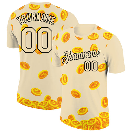 Custom City Cream Black 3D Pattern Design Rupee Sign Money Theme Performance T-Shirt - Main View