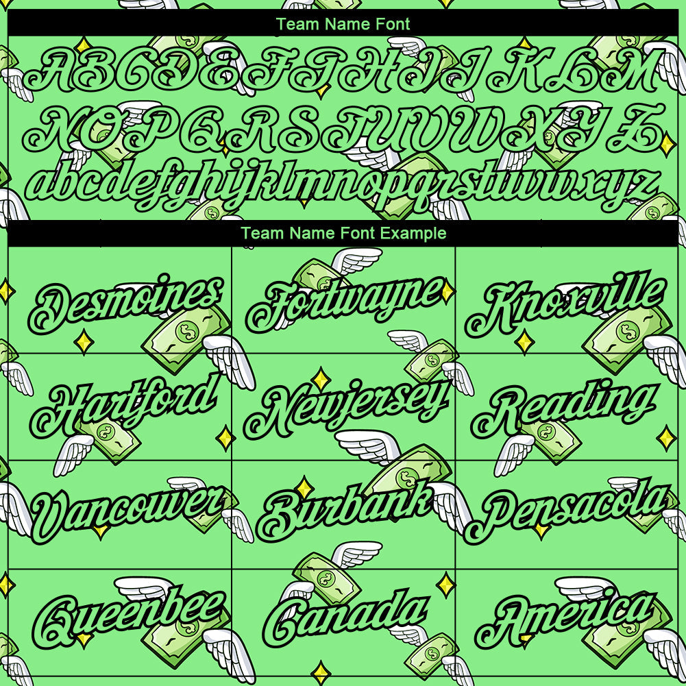 Custom Pea Green Black 3D Pattern Design Dollar Sign Money Theme Performance T-Shirt view 3