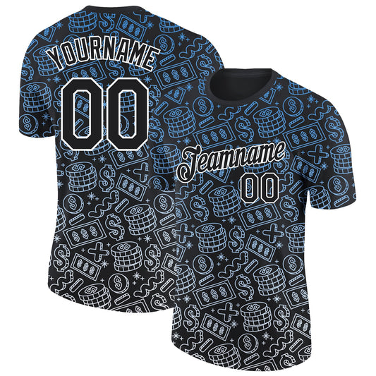 Custom Black White 3D Pattern Design Dollar Sign Money Theme Performance T-Shirt - Main View