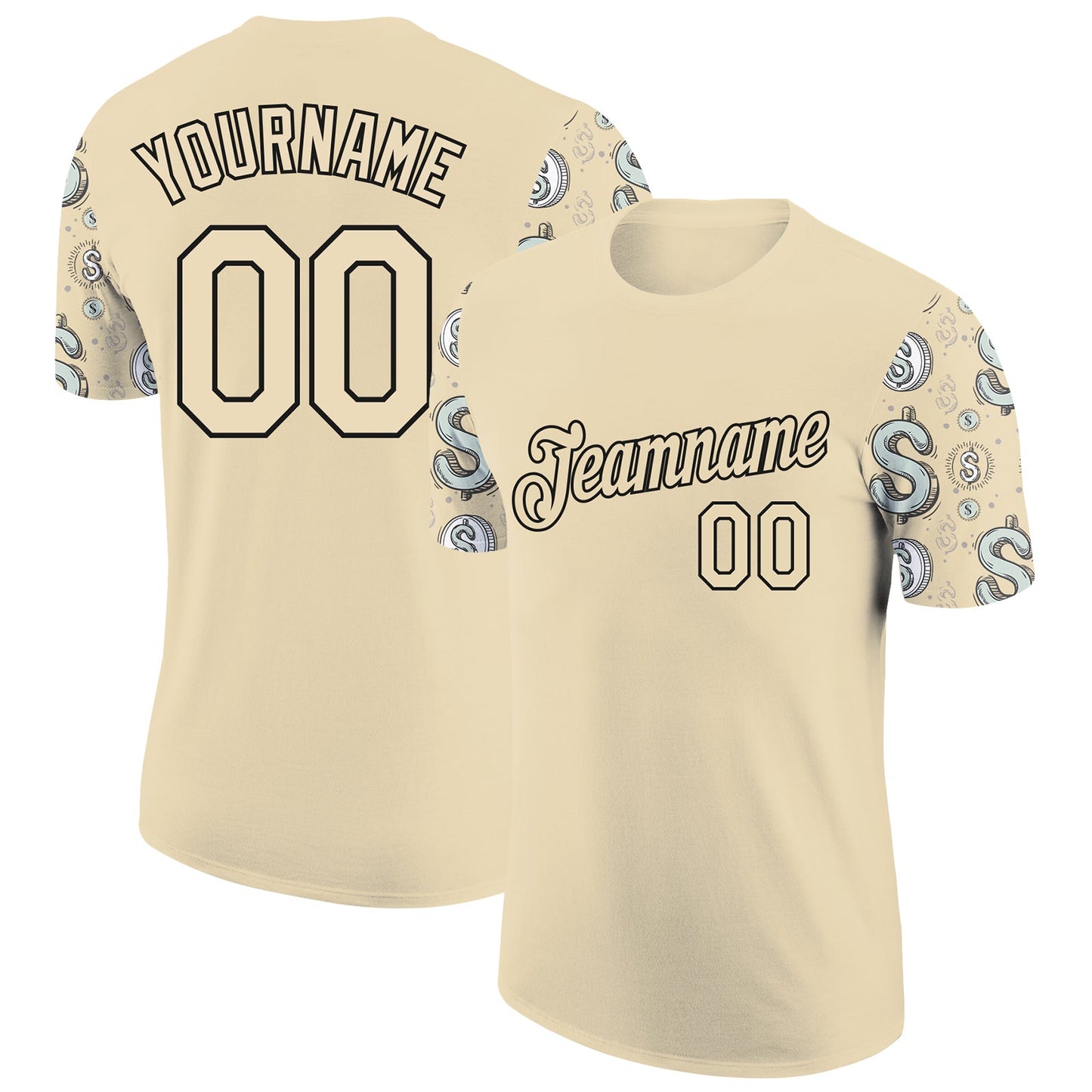 Custom Cream Black 3D Pattern Design Dollar Sign Money Theme Performance T-Shirt - Main View