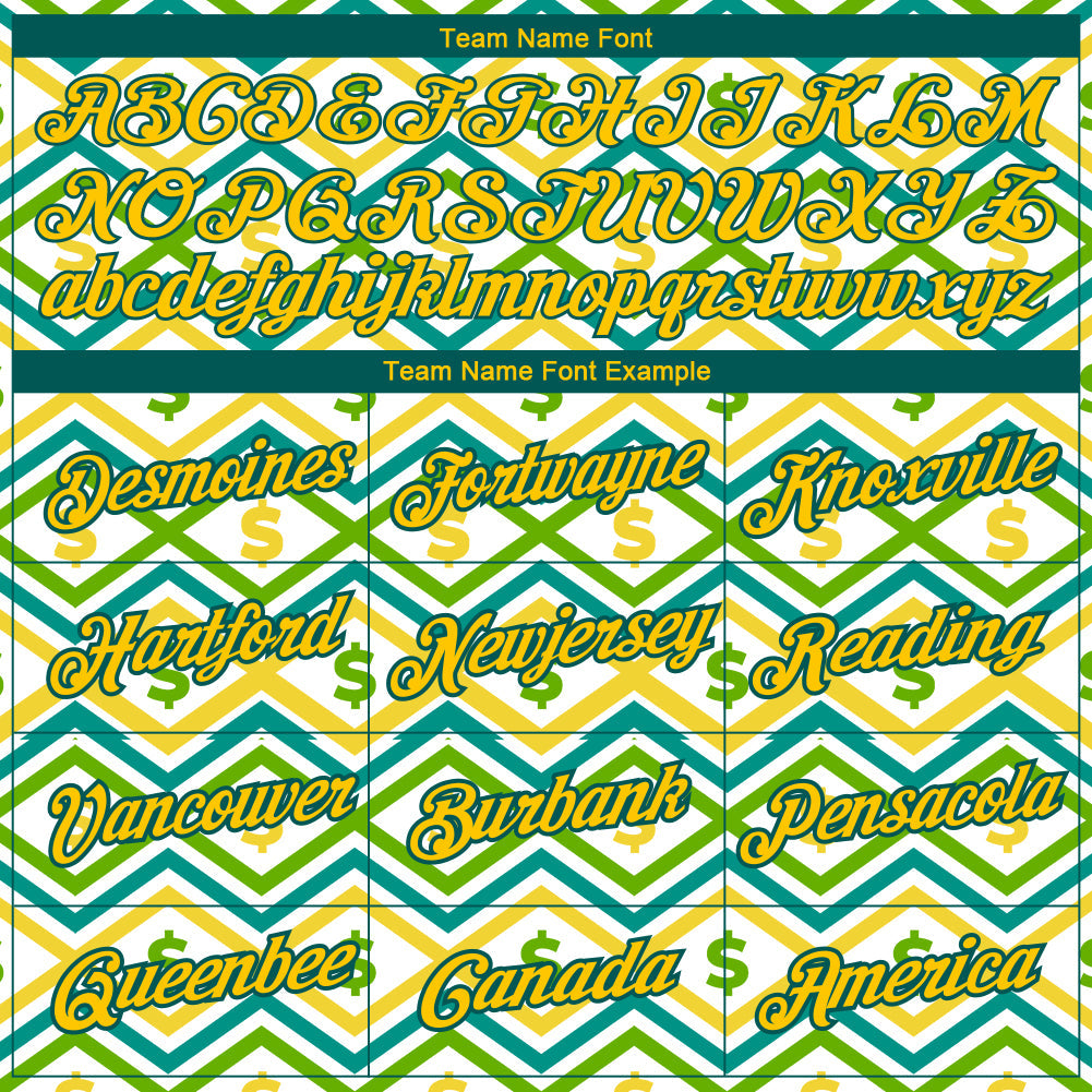 Custom White Yellow-Midnight Green 3D Pattern Design Dollar Sign Money Theme Performance T-Shirt view 3