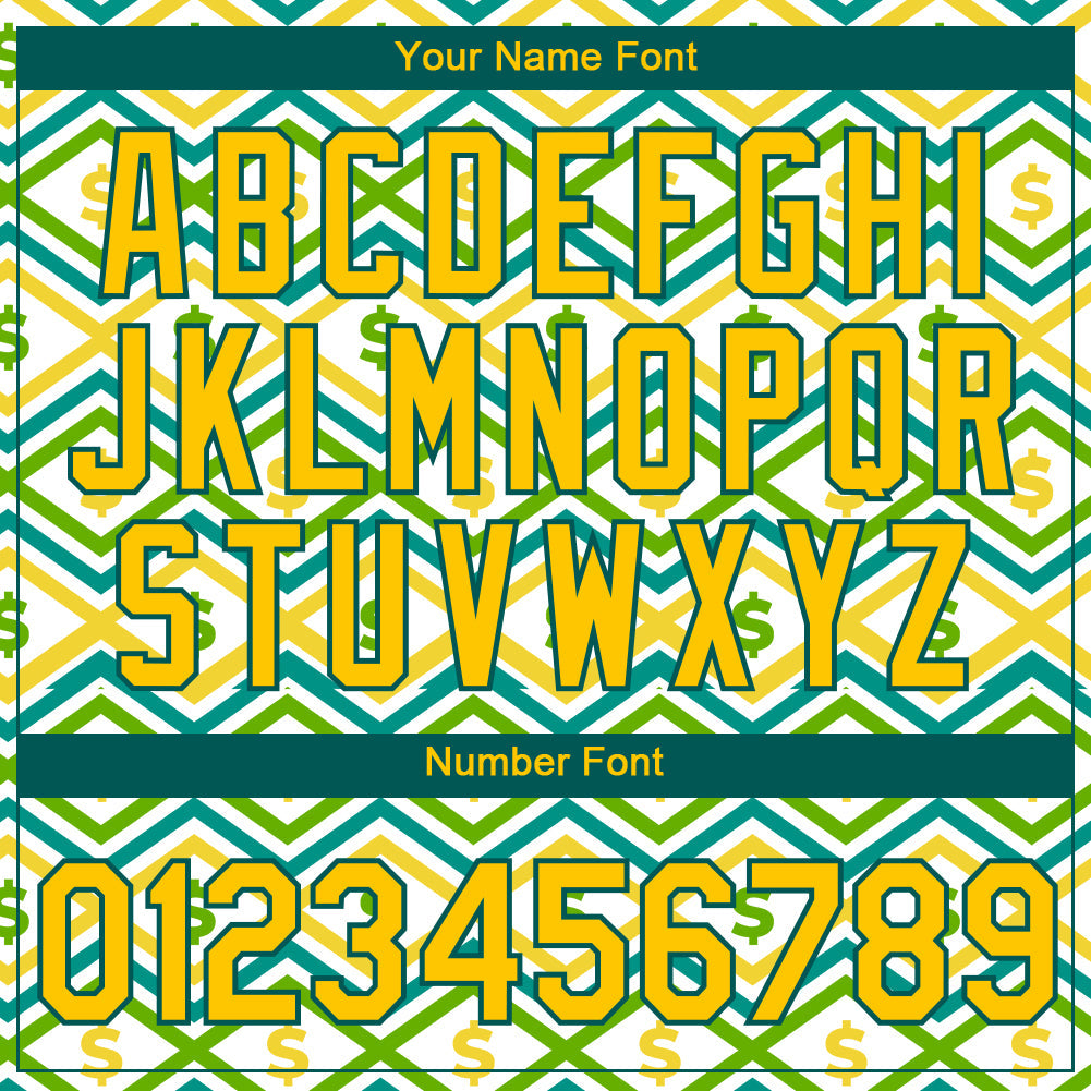 Custom White Yellow-Midnight Green 3D Pattern Design Dollar Sign Money Theme Performance T-Shirt view 4
