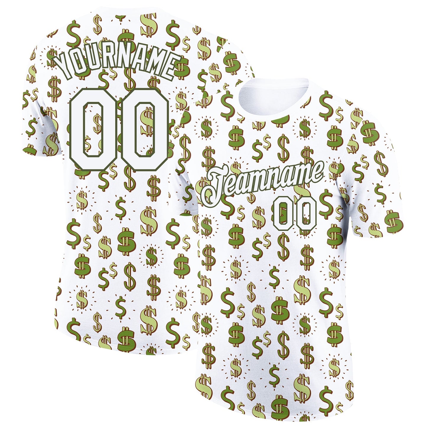 Custom White Olive 3D Pattern Design Dollar Sign Money Theme Performance T-Shirt - Main View