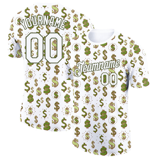 Custom White Olive 3D Pattern Design Dollar Sign Money Theme Performance T-Shirt - Main View