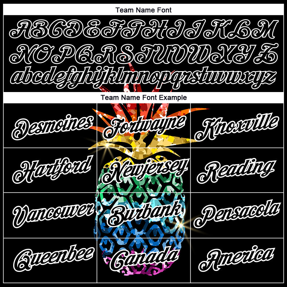 Custom Black White 3D Pattern Design Hawaii Style Glitter Pineapple Performance T-Shirt view 3