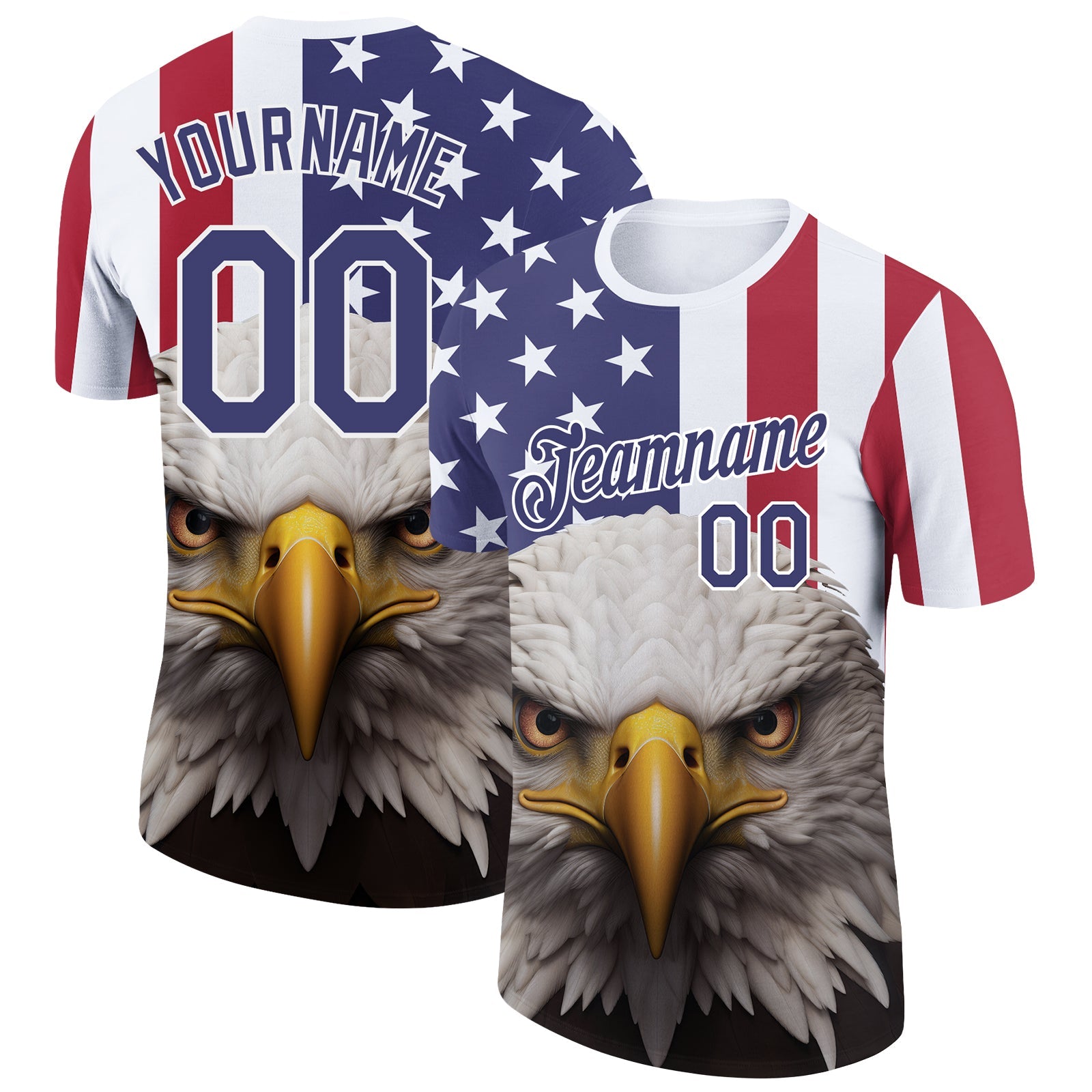 Custom White Royal-Red 3D American Flag And Eagle Performance T-Shirt - Main View