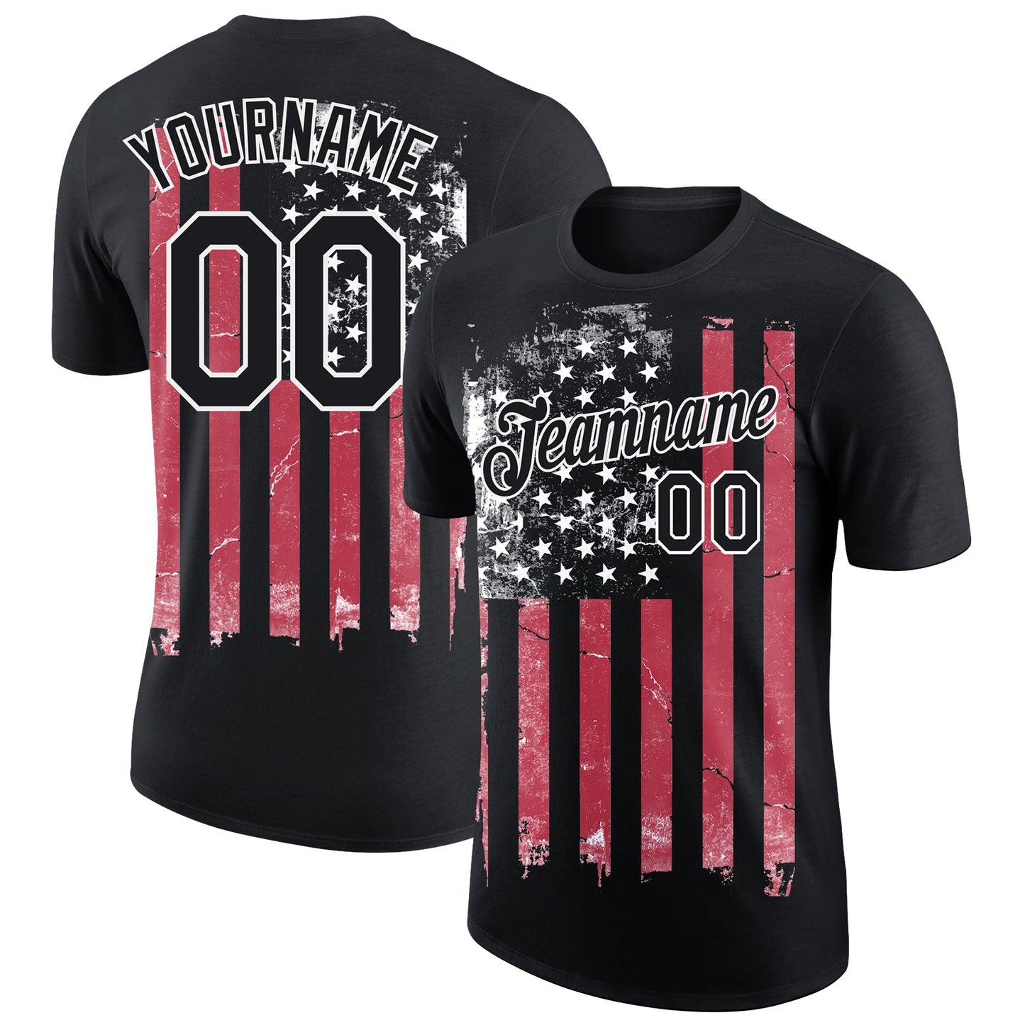 Custom Black Red-White 3D American Flag Performance T-Shirt - Main View