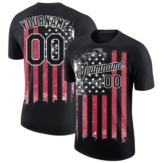 Custom Black Red-White 3D American Flag Performance T-Shirt - Main View
