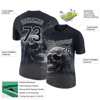 Custom Black White 3D Gothic Style Skull Fashion Performance T-Shirt view 2