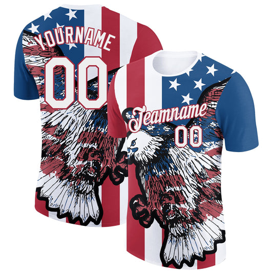 Custom White Red-Royal 3D American Flag And Eagle Performance T-Shirt - Main View