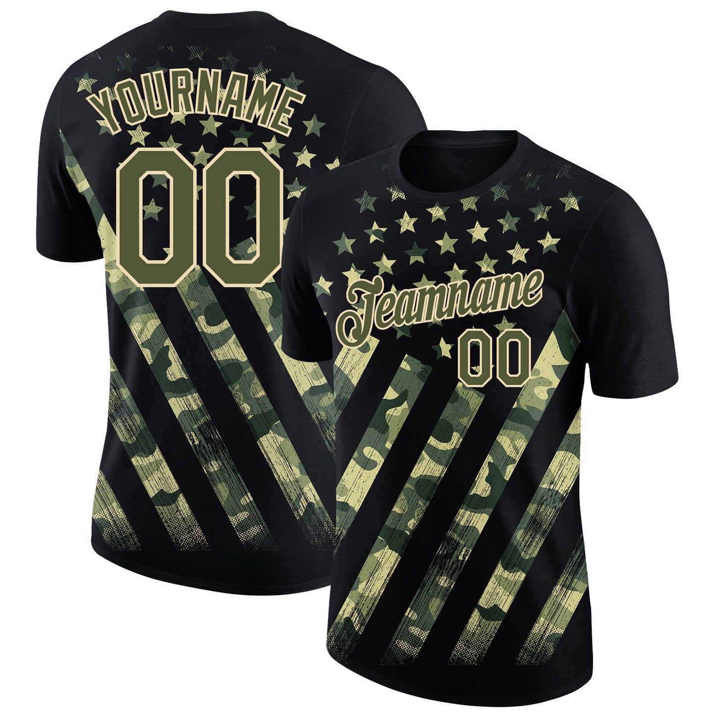 Custom Black Olive-City Cream 3D American Flag Performance T-Shirt - Main View