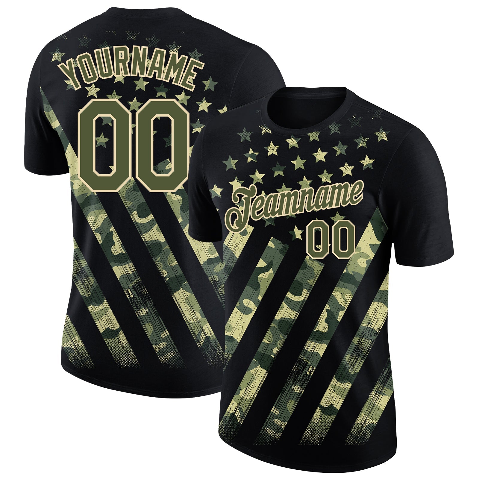 Custom Black Olive-City Cream 3D American Flag Performance T-Shirt - Main View