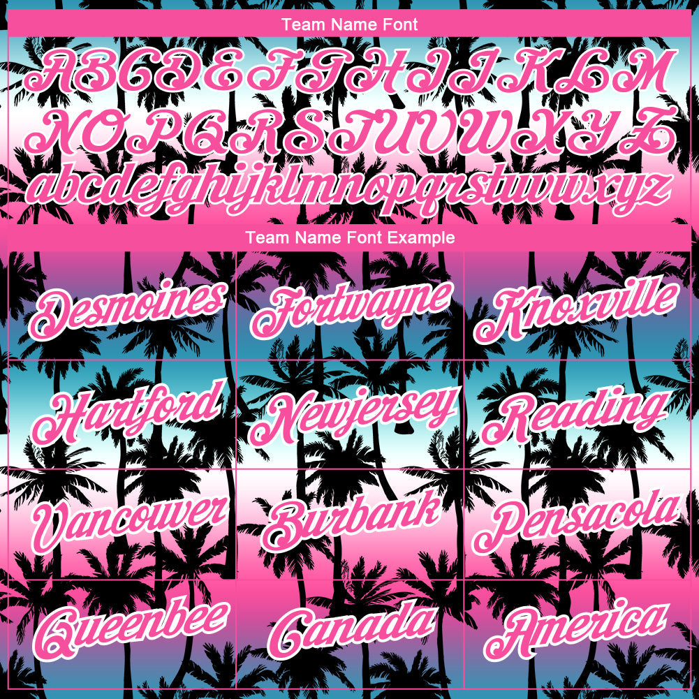Custom Teal Pink-White 3D Pattern Design Hawaii Palm Trees Performance T-Shirt view 3