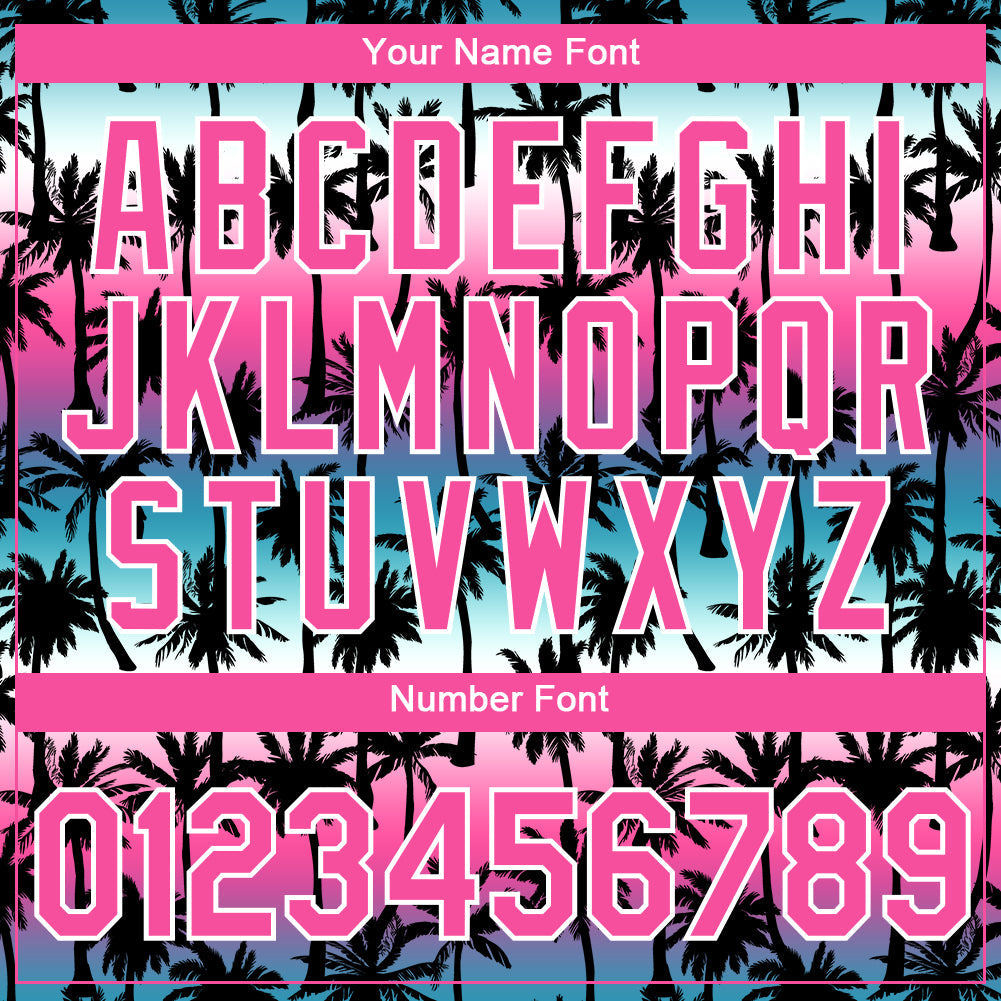 Custom Teal Pink-White 3D Pattern Design Hawaii Palm Trees Performance T-Shirt view 4