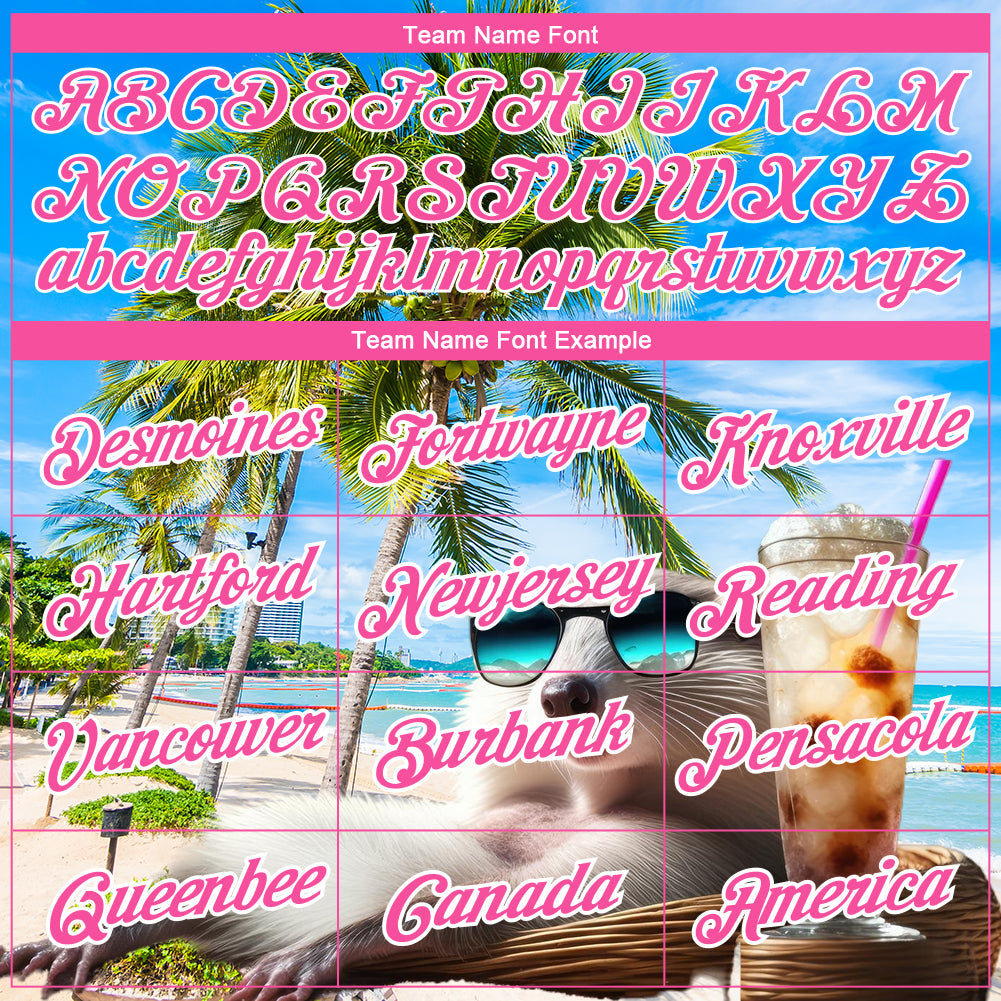 Custom Powder Blue Pink-White 3D Pattern Design Hawaii Palm Trees On Summer Beach Performance T-Shirt view 3