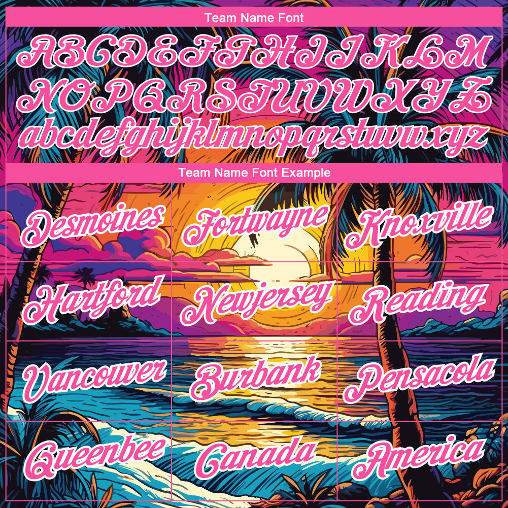 Custom Purple Pink-White 3D Pattern Design Hawaii Palm Trees On Beach Performance T-Shirt view 3
