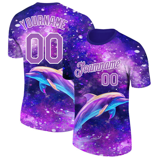 Custom Purple Medium Purple-White 3D Pattern Design Animal Dolphin Performance T-Shirt - Main View