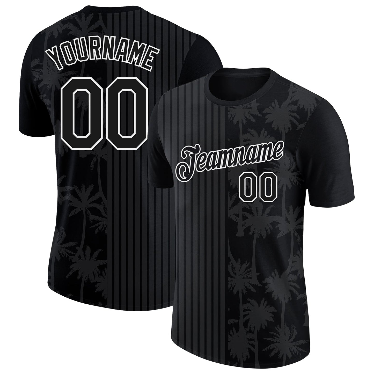 Custom Black White 3D Pattern Design Hawaii Palm Trees Performance T-Shirt - Main View