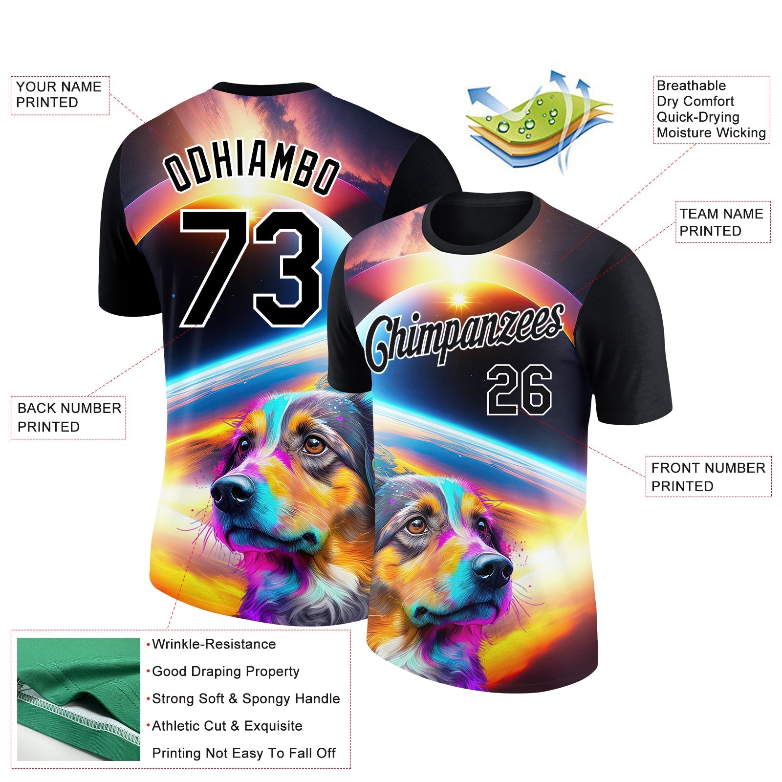 Custom Black White 3D Pattern Design Rave Animal Dog Performance T-Shirt view 2