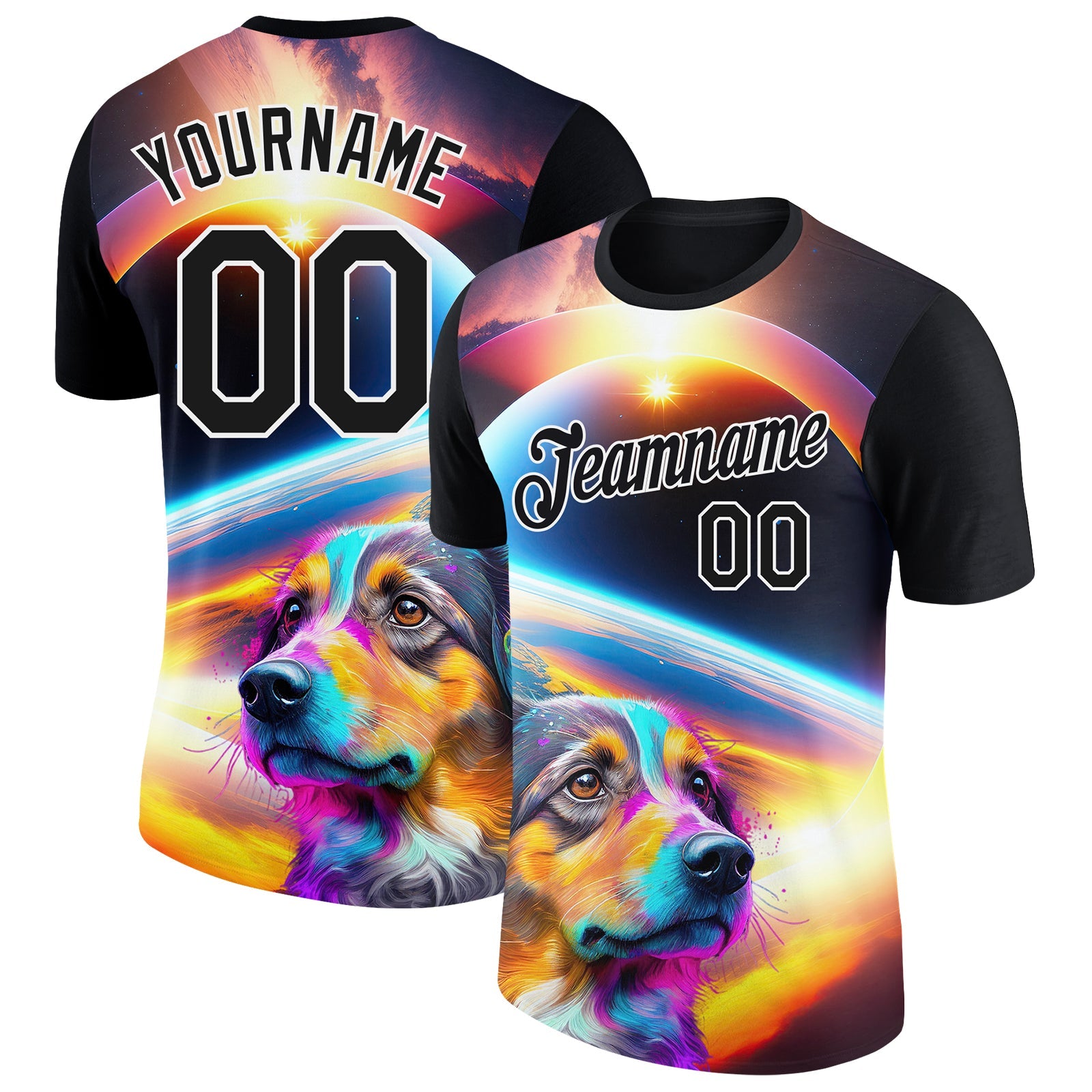Custom Black White 3D Pattern Design Rave Animal Dog Performance T-Shirt - Main View