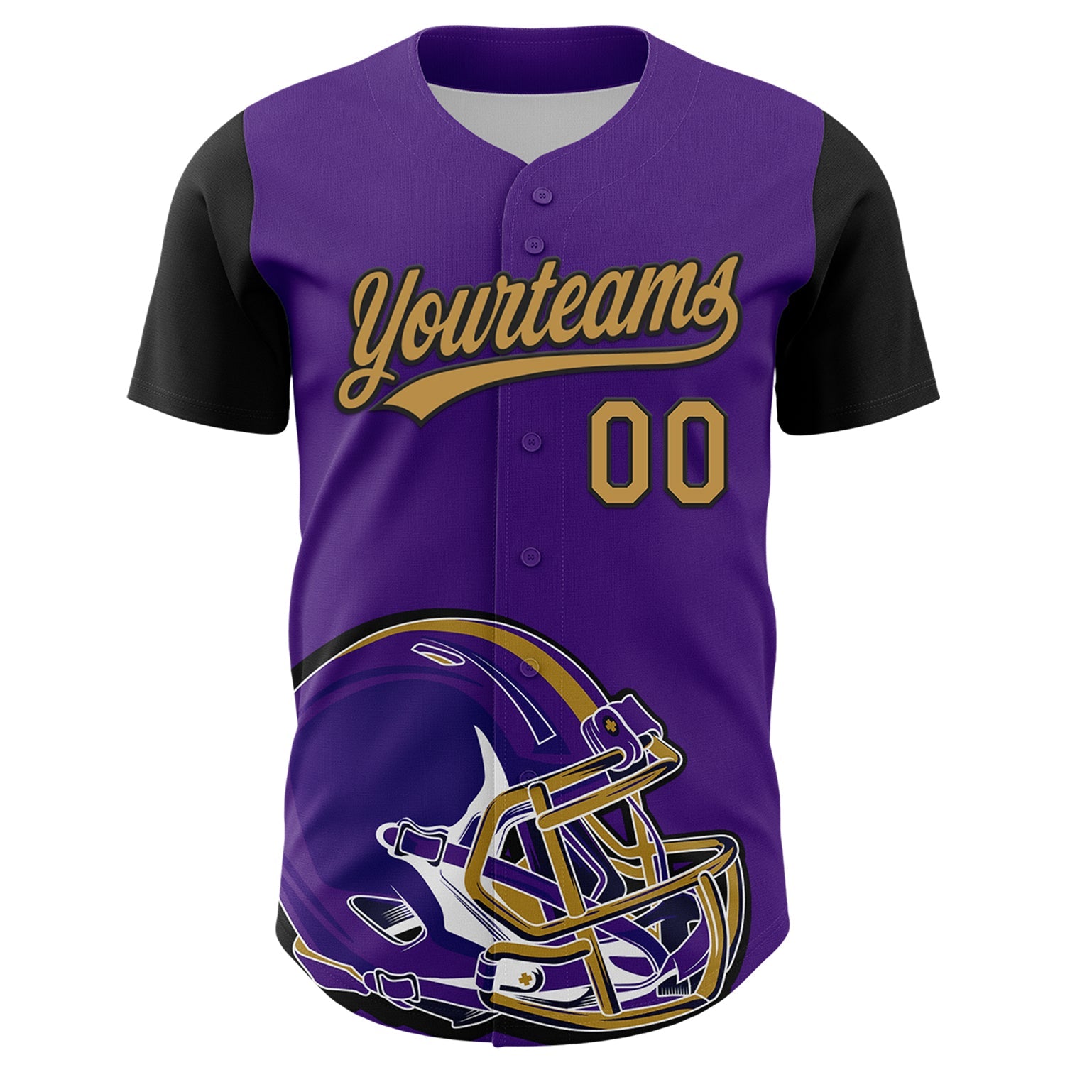 Custom Purple Old Gold-Black 3D Pattern Design Football Helmet Authentic Baseball Jersey view 2