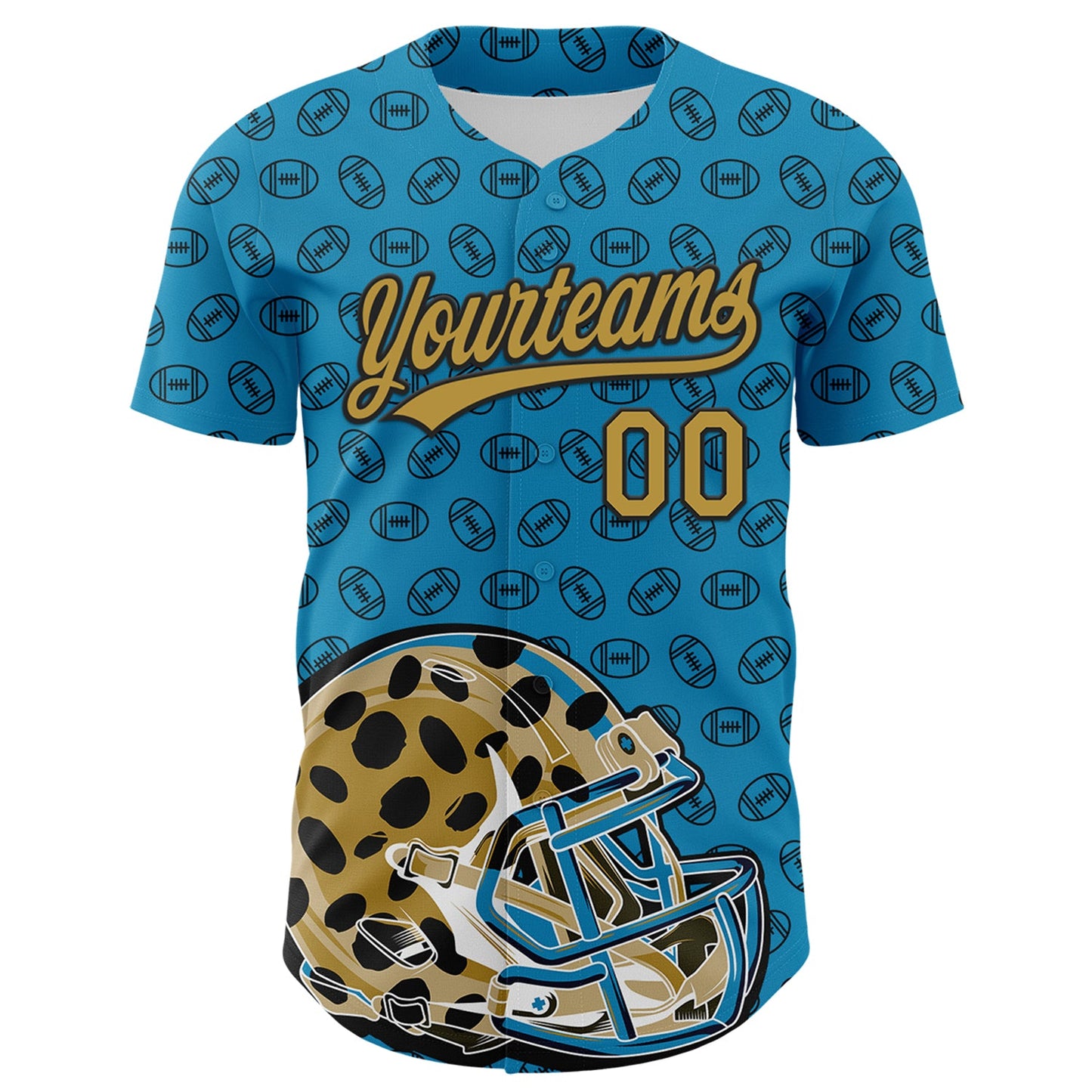 Custom Panther Blue Old Gold-Black 3D Pattern Design Football Jaguar Helmet And Ball Authentic Baseball Jersey view 2