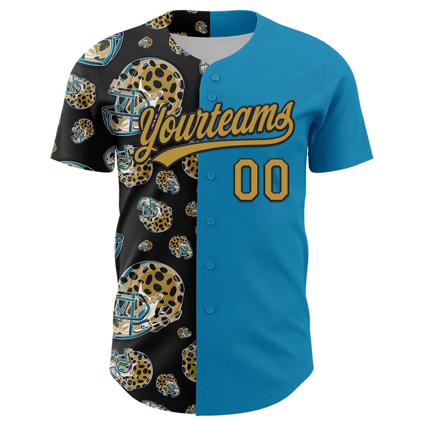 Custom Panther Blue Old Gold-Black 3D Pattern Design Football Jaguar Helmet Authentic Baseball Jersey view 2