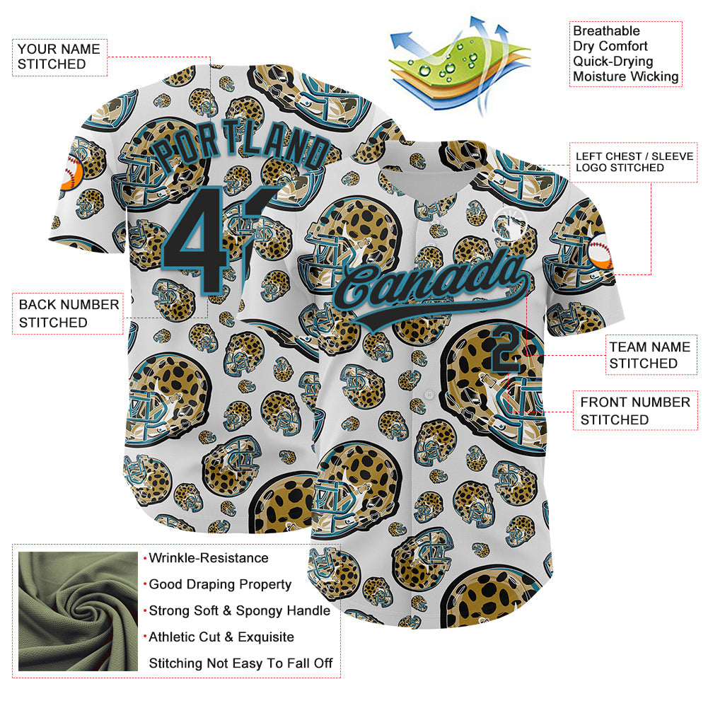 Custom White Black-Panther Blue 3D Pattern Design Football Jaguar Helmet Authentic Baseball Jersey view 3