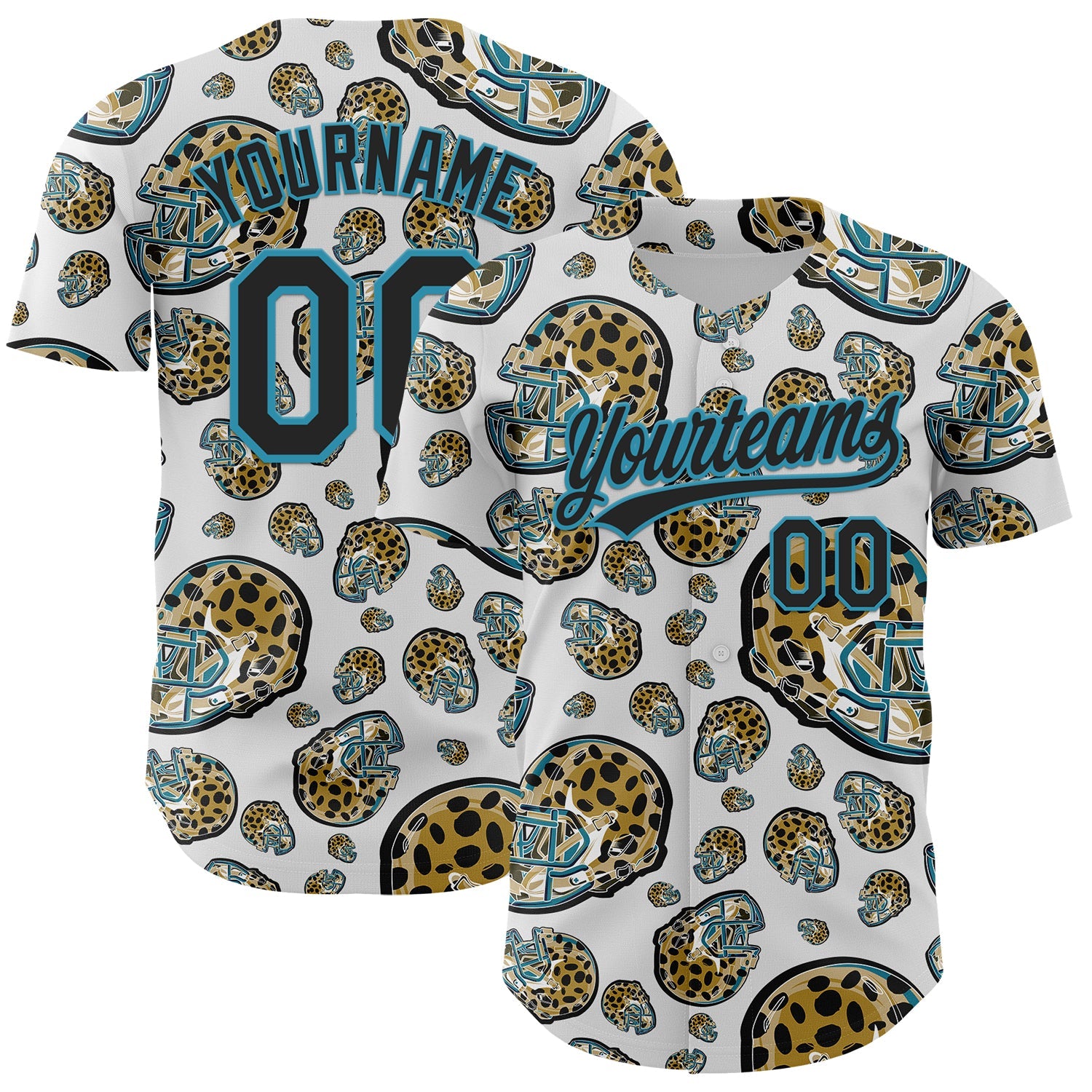 Custom White Black-Panther Blue 3D Pattern Design Football Jaguar Helmet Authentic Baseball Jersey - Main View