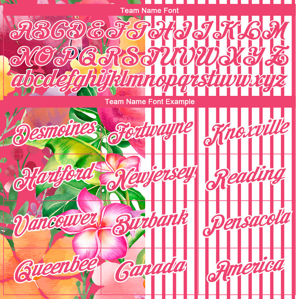 Custom Neon Pink White 3D Tropical Hawaii Palm Leaves And Flower Performance T-Shirt view 3