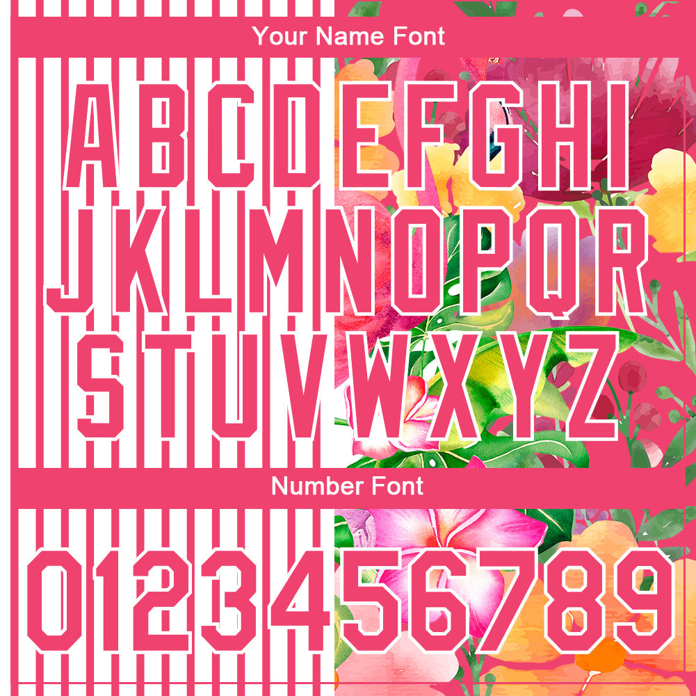 Custom Neon Pink White 3D Tropical Hawaii Palm Leaves And Flower Performance T-Shirt view 4