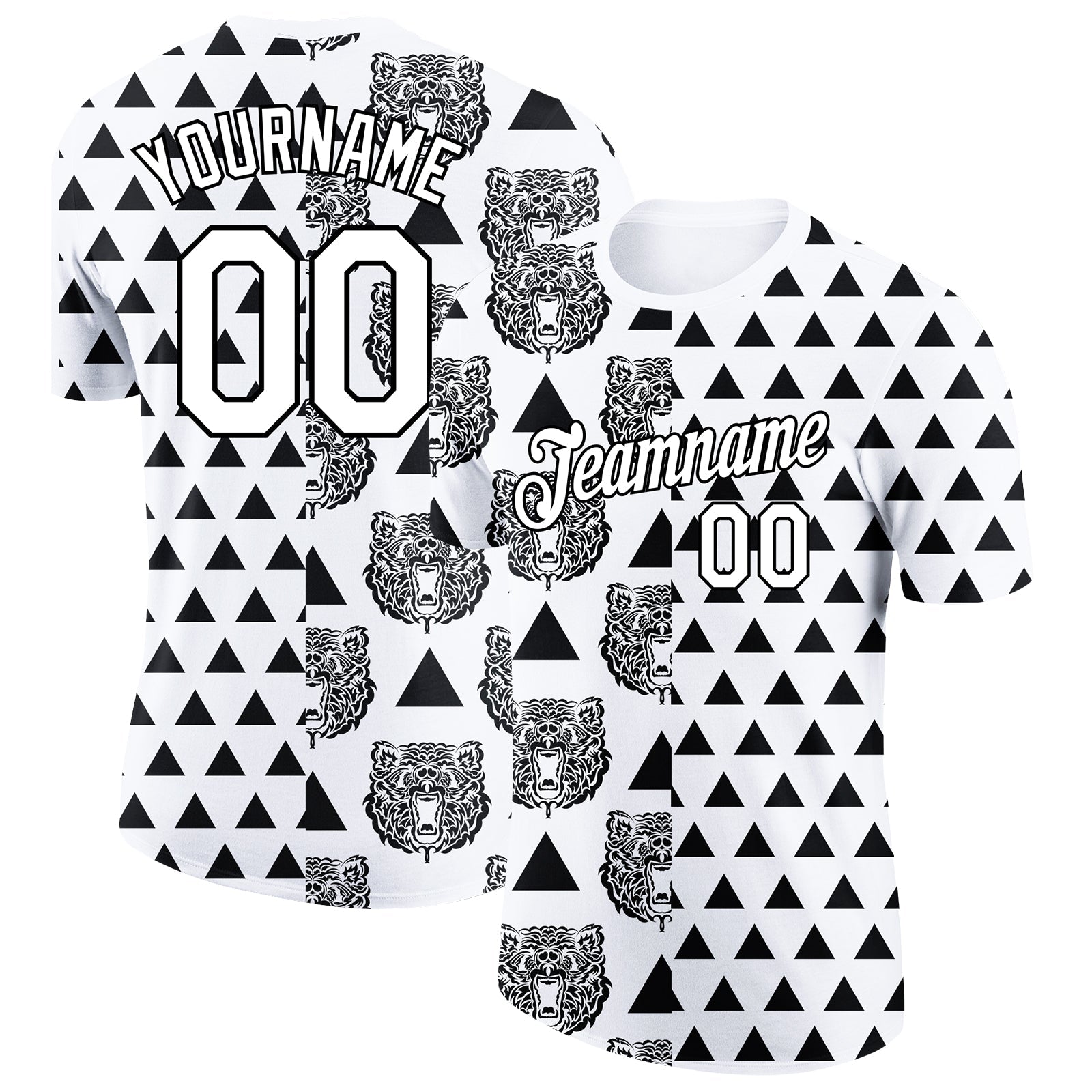 Custom White Black 3D Pattern Design Animal Bear Performance T-Shirt - Main View